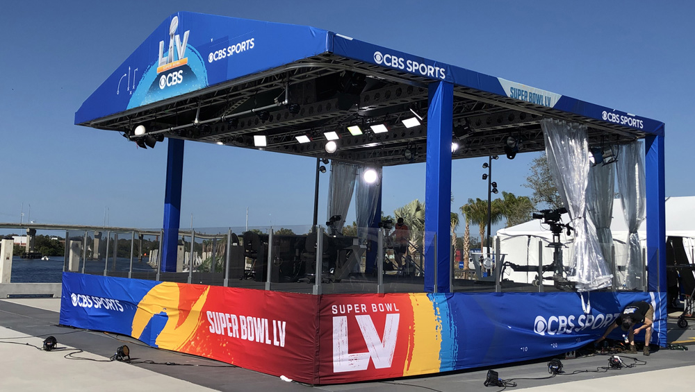 CBS Sports outdoor studio set “tent” for Super Bowl LV.