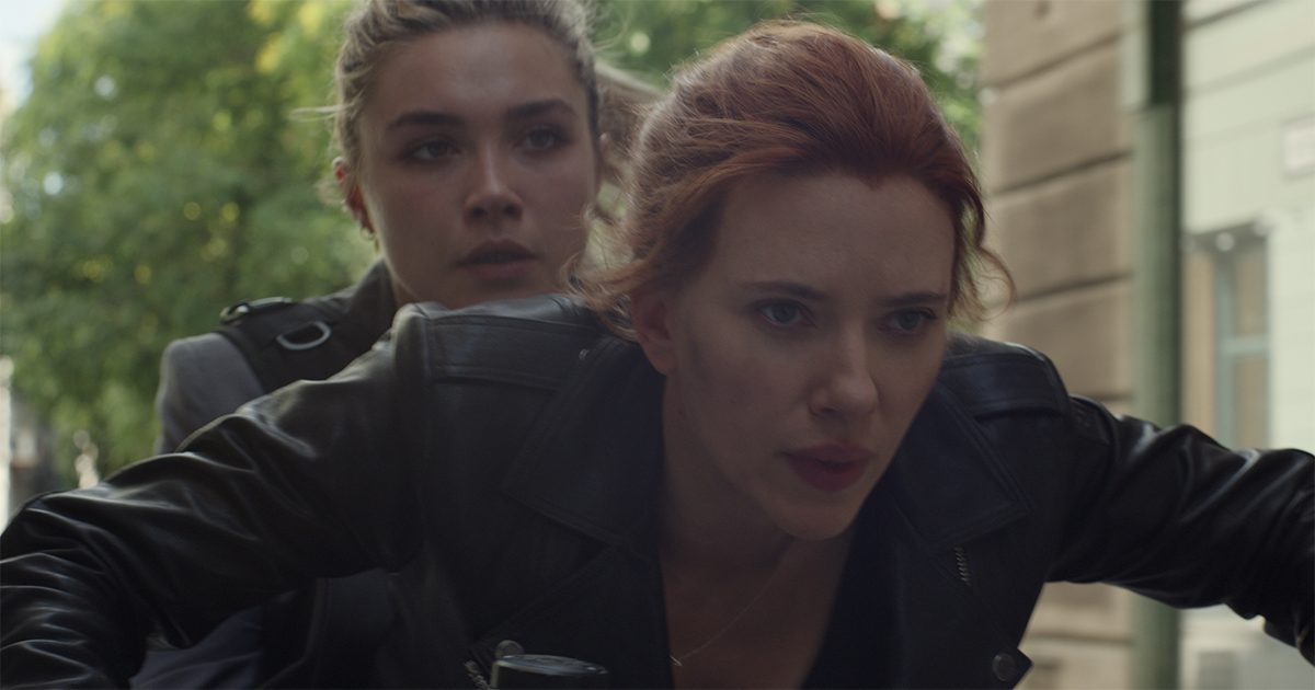 Florence Pugh as Yelena Belova/Black Widow and Scarlett Johansson as Natasha Romanoff/Black Widow in Marvel’s “Black Widow.” Cr: Marvel Studios