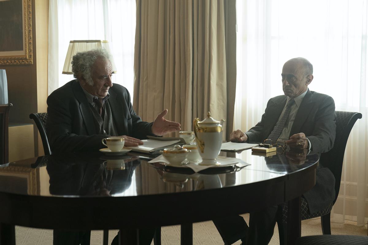 Dov Glickman as Yair Hirschfeld and Salim Daw as Ahmed Qurei in “Oslo.” Cr: Larry D. Horricks/HBO