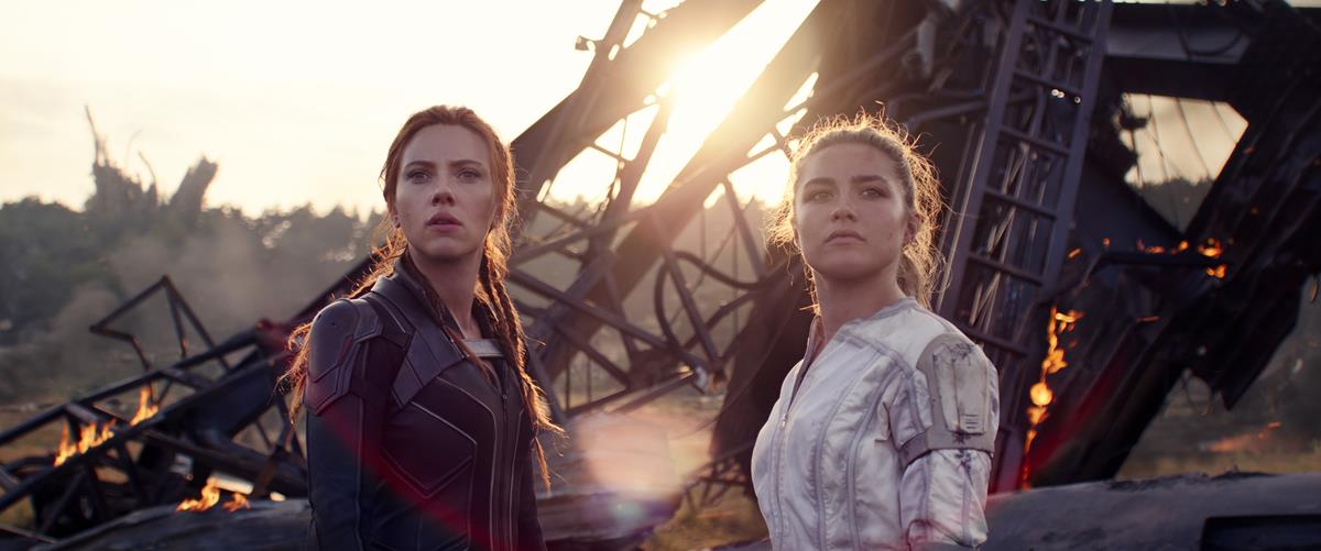 Scarlett Johansson as Natasha Romanoff/Black Widow and Florence Pugh as Yelena Belova/Black Widow in Marvel’s “Black Widow.” Cr: Marvel Studios