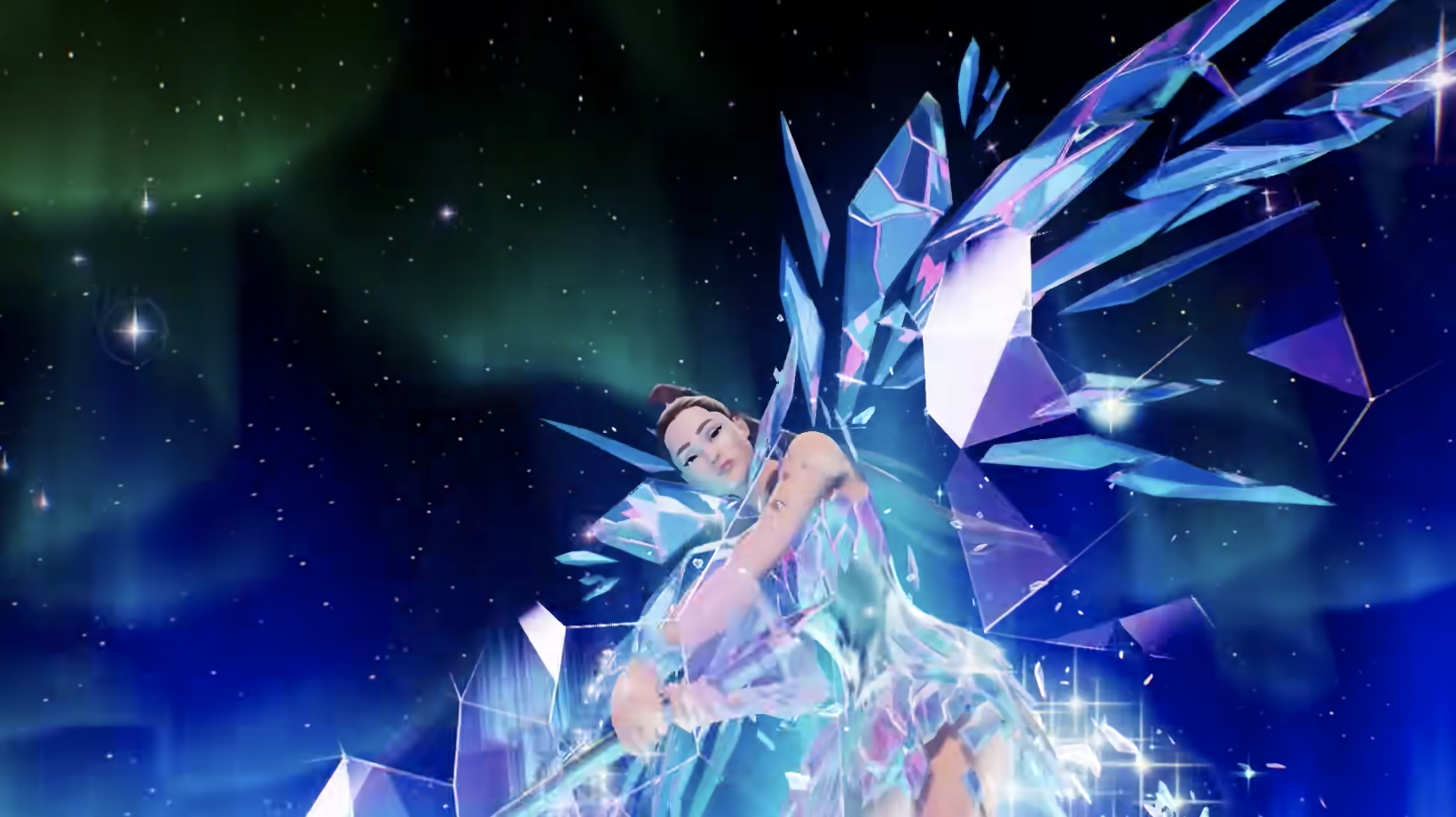 A screenshot from the psychedelic Ariana Grande live experience on “Fortnite.” Cr: Epic Games