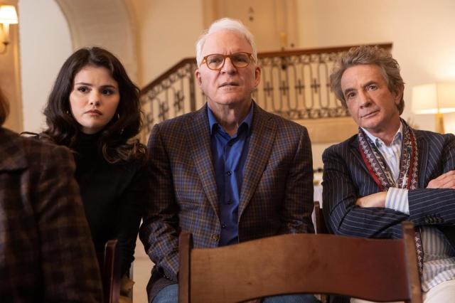 Selena Gomez as Mabel Mora, Steve Martin as Charles, and Martin Short as Oliver in Episode 2 of “Only Murders in the Building.” Cr: Hulu