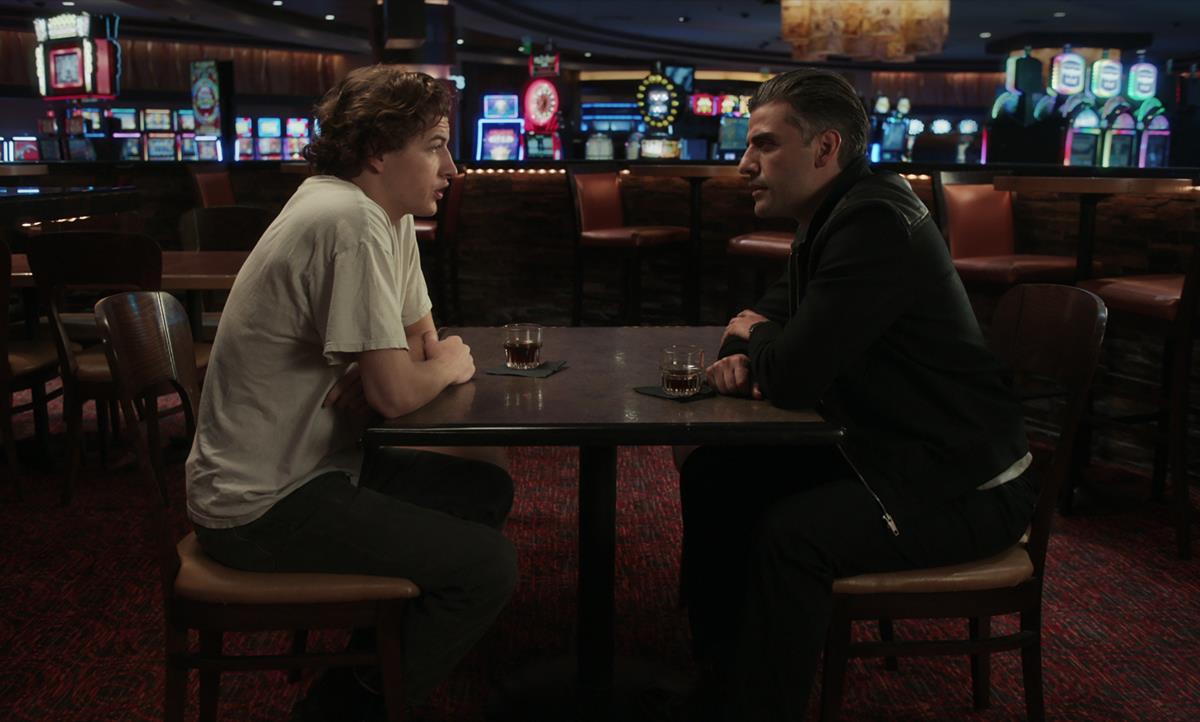 Tye Sheridan as Cirk and Oscar Isaac as William Tell in Paul Schrader’s “The Card Counter.” Cr: Focus Features