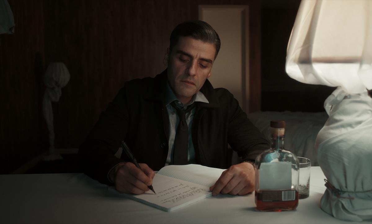 Oscar Isaac as William Tell and Tye Sheridan as Cirk in Paul Schrader’s “The Card Counter.” Cr: Focus Features