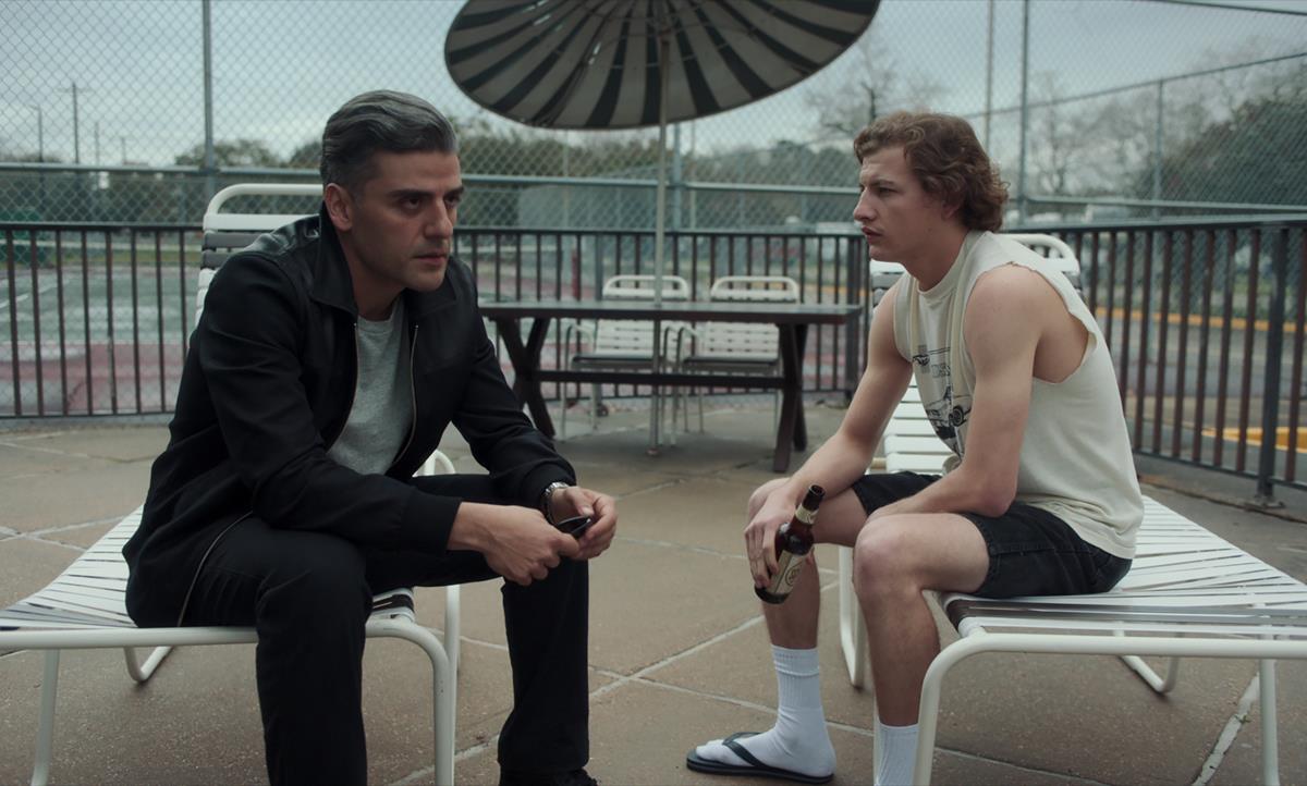 Oscar Isaac as William Tell and Tye Sheridan as Cirk in Paul Schrader’s “The Card Counter.” Cr: Focus Features