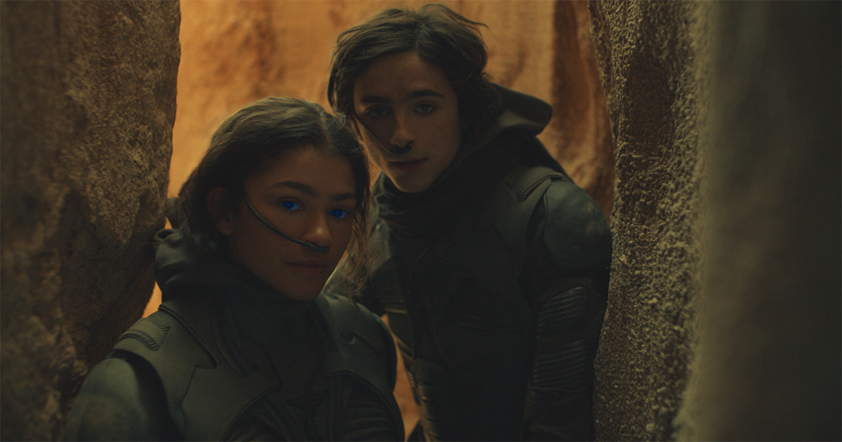 Copyright: © 2020 Warner Bros. Entertainment Inc. All Rights Reserved. Photo Credit: Courtesy of Warner Bros. Pictures and Legendary Pictures Caption: (L-r) ZENDAYA as Chani and TIMOTHÉE CHALAMET as Paul Atreides in Warner Bros. Pictures’ and Legendary Pictures’ action adventure “DUNE,” a Warner Bros. Pictures and Legendary release.