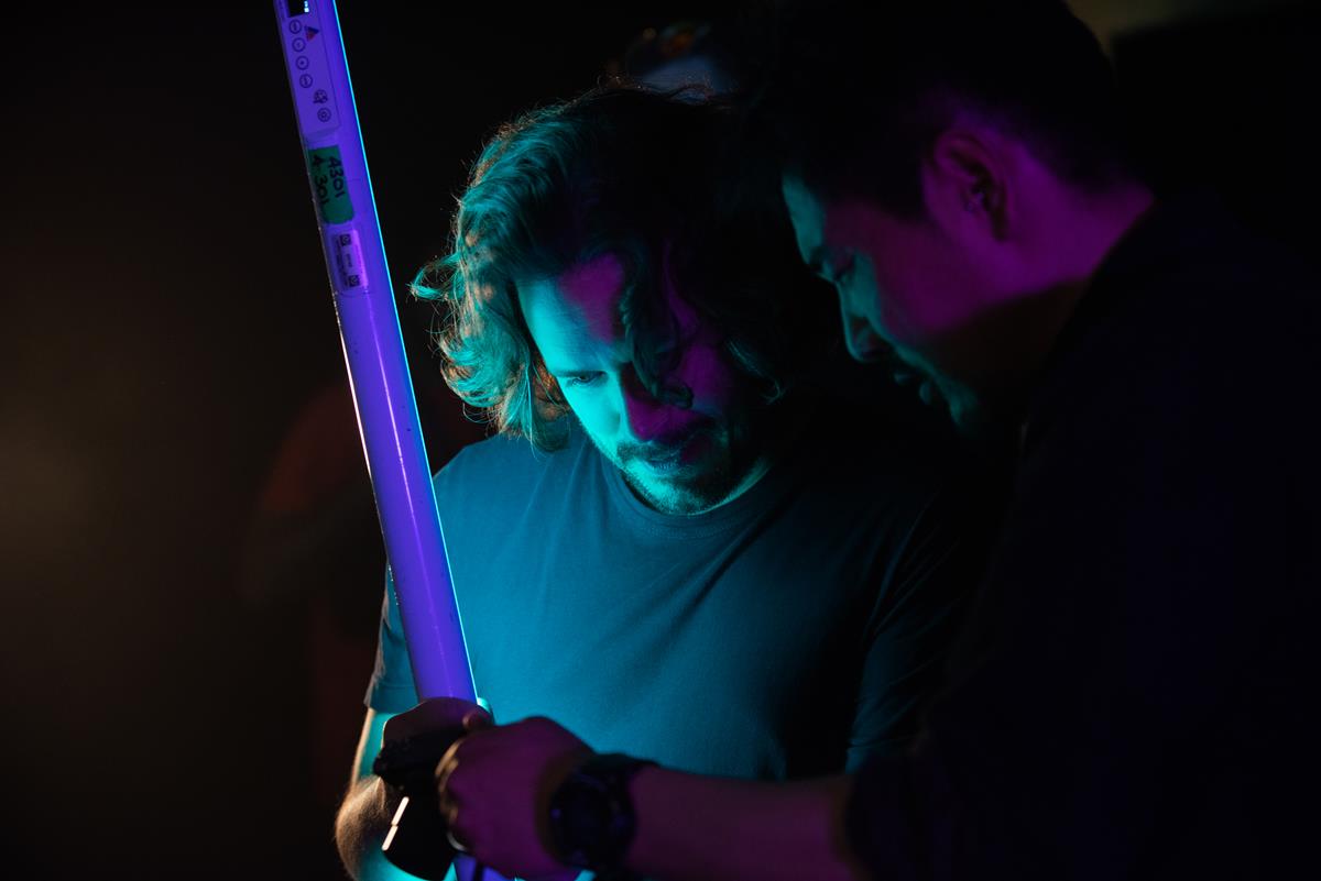 Director Edgar Wright and cinematographer Chung-hoon Chung on the set of “Last Night in Soho.” Cr: Focus Features