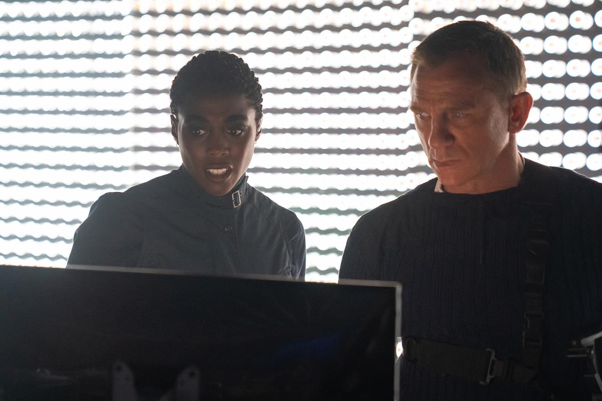 Lashana Lynch as Nomi and Daniel Craig as James Bond in “No Time To Die.” Cr: MGM