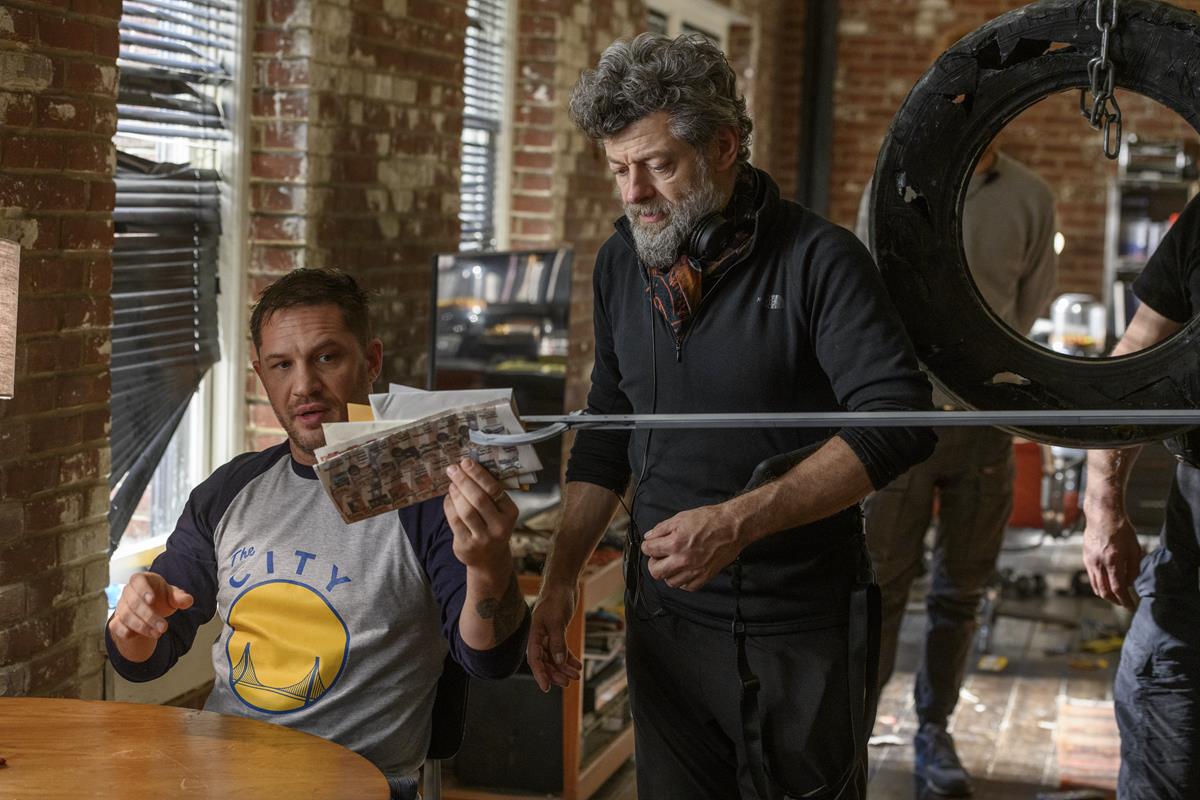 Tom Hardy and director Andy Serkis on the set of “Venom: Let There Be Carnage.” Cr: Sony Pictures