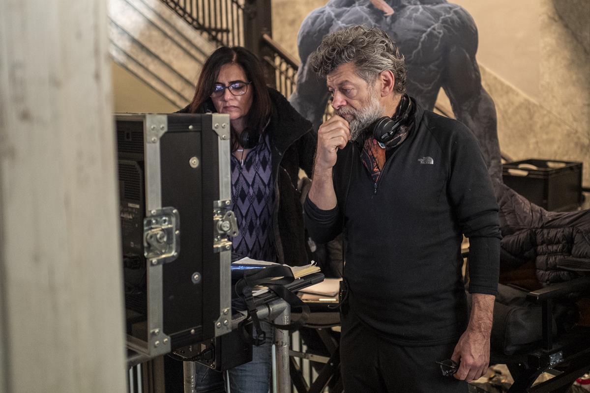 VFX Supervisor Sheena Dougal and director Andy Serkis on the set of “Venom: Let There Be Carnage.” Cr: Sony Pictures