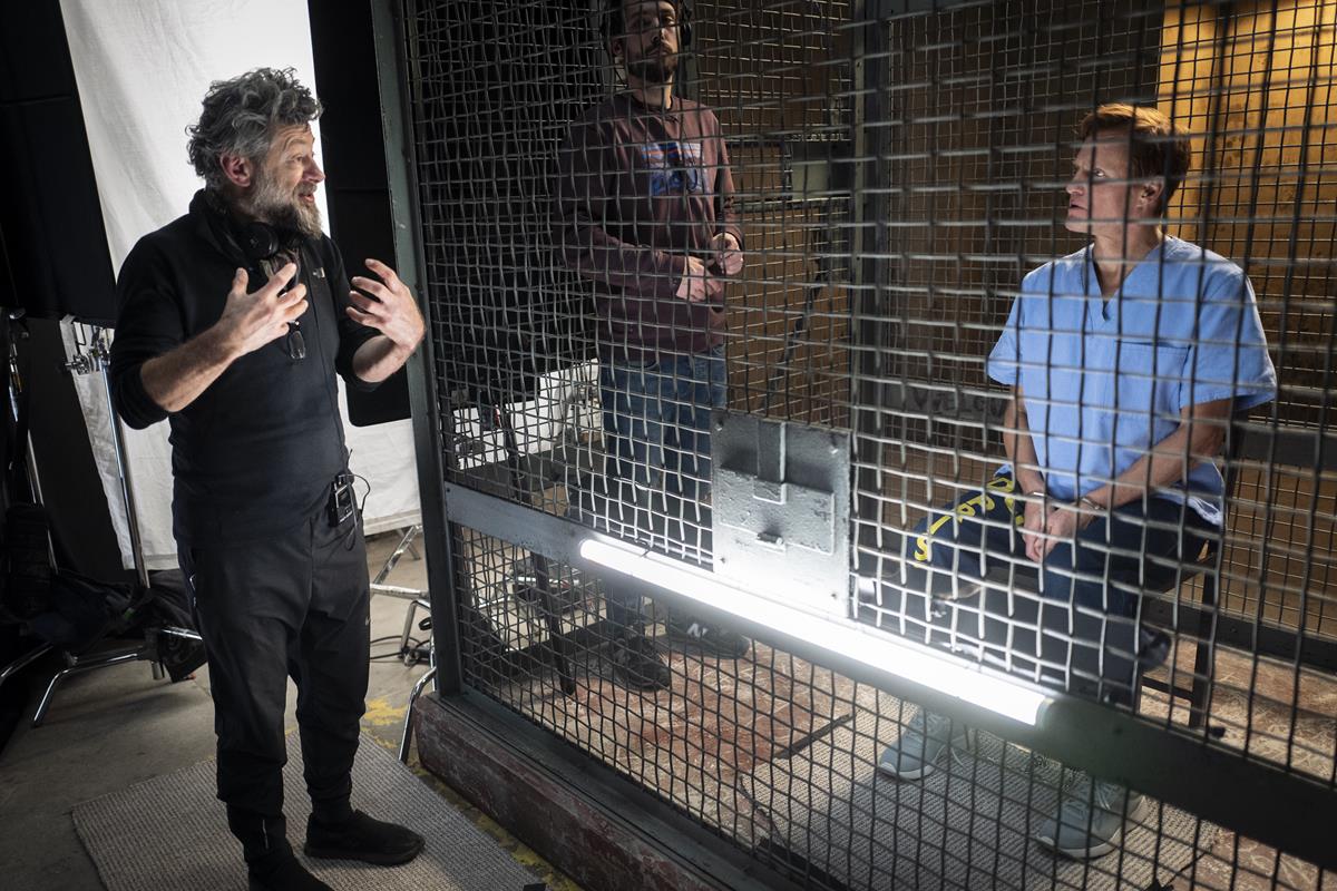 Director Andy Serkis and Woody Harrelson on the set of “Venom: Let There Be Carnage.” Cr: Sony Pictures