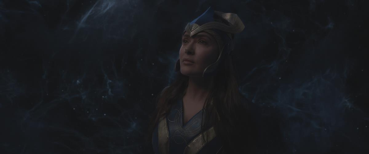 Salma Hayek as Ajak in director Chloé Zhao’s “Eternals.” Cr: Marvel Studios