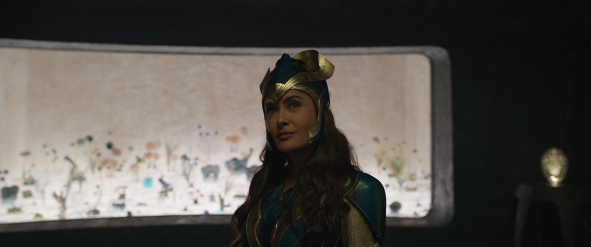 Salma Hayek as Ajak in director Chloé Zhao’s “Eternals.” Cr: Marvel Studios