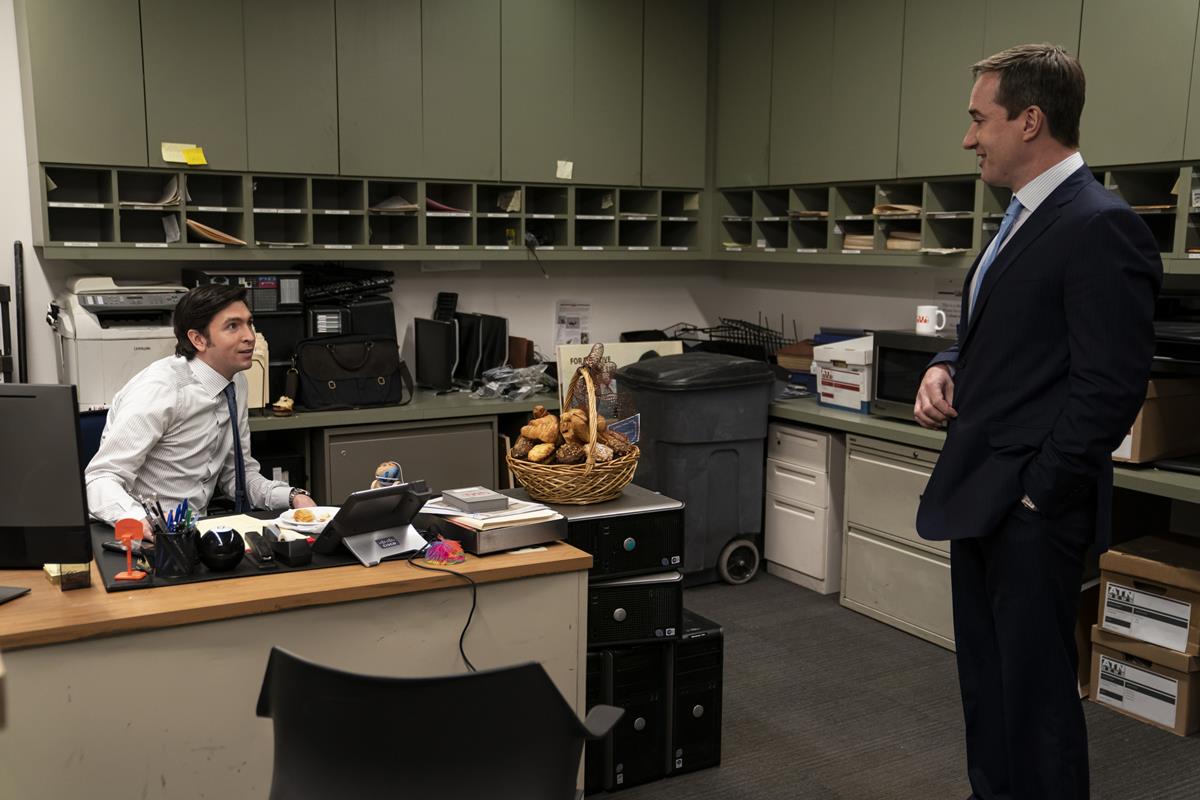 Nicholas Braun as Greg Hirsch and Matthew Macfadyen as Tom Wambsgans in Season 3 Episode 4 of “Succession.” Cr: HBO