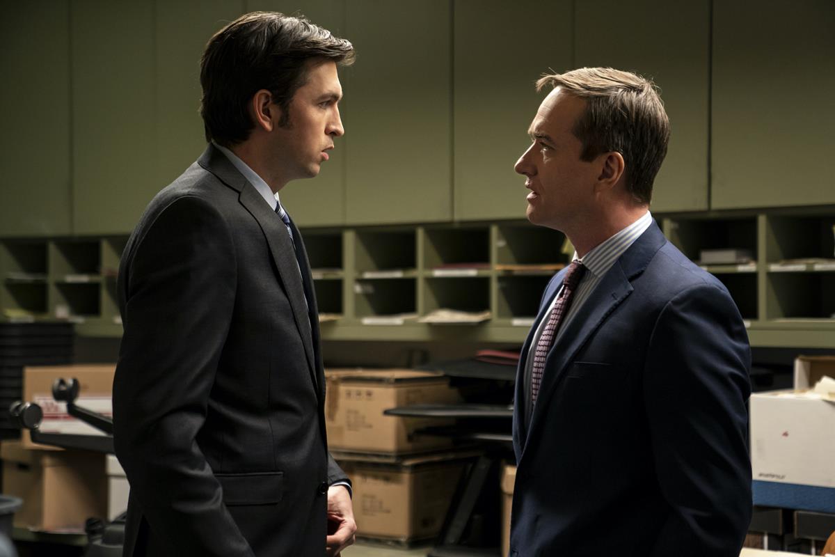 Nicholas Braun as Greg Hirsch and Matthew Macfadyen as Tom Wambsgans in Season 3 Episode 3 of “Succession.” Cr: HBO