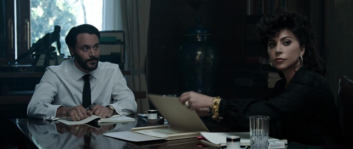 Jack Huston as Domenico De Sole and Lady Gaga as Patrizia Reggiani in director Ridley Scott’s “House of Gucci.” Cr: MGM