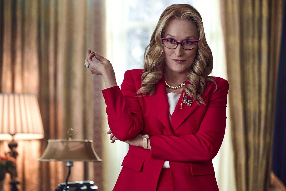 Meryl Streep as President Orlean in director Adam McKay’s “Don’t Look Up.” Cr: Niko Tavernise/Netflix