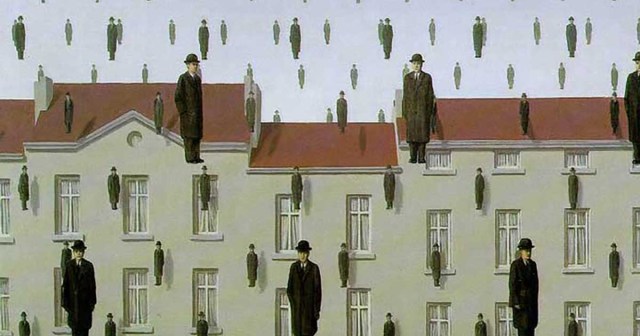 "Golconda,” by René Magritte 1953 by oddsock is licensed under CC BY 2.0. View a copy of this license.