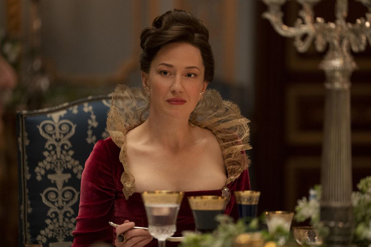Carrie Coon as Bertha Russell in season 1 episode 2 of “The Gilded Age.” Cr: Warner Media