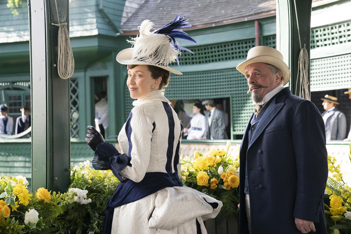 Carrie Coon as Bertha Russell in season 1 episode 8 of “The Gilded Age.” Cr: Warner Media