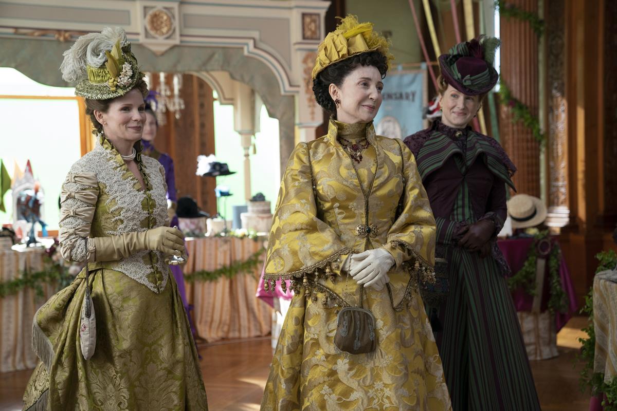 Kelli O’Hara as Aurora Fane, Donna Murphy as Mrs. Astor, and Katie Finneran as Anne Morris in season 1 episode 2 of “The Gilded Age.” Cr: Warner Media
