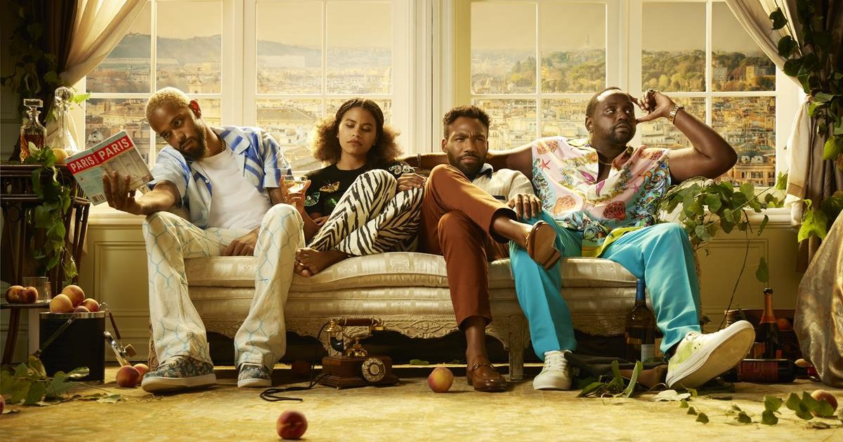 “‘Atlanta’ is everywhere and nowhere,” says Stephen Glover, who writes and produces on the series. LaKeith Stanfield as Darius, Zazie Beetz as Van, Donald Glover as Earnest “Earn” Marks, and Brian Tyree Henry as Alfred “Paper Boi” Miles. CR: Matthias Clamer/FX