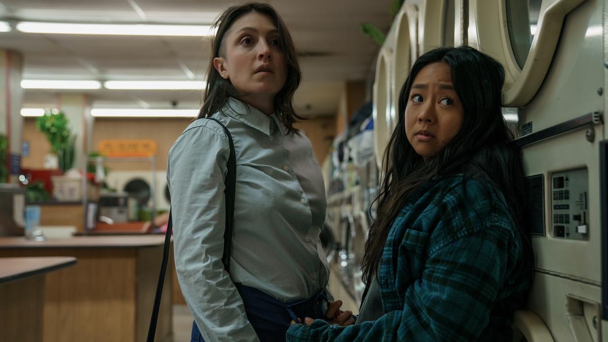 Audrey Wasilewski as Alpha RV Officer #2 and Stephanie Hsu as Joy Wang in “Everything Everywhere All at Once,” directed by Daniel Kwan and Daniel Scheinert. Cr: Allyson Riggs/A24
