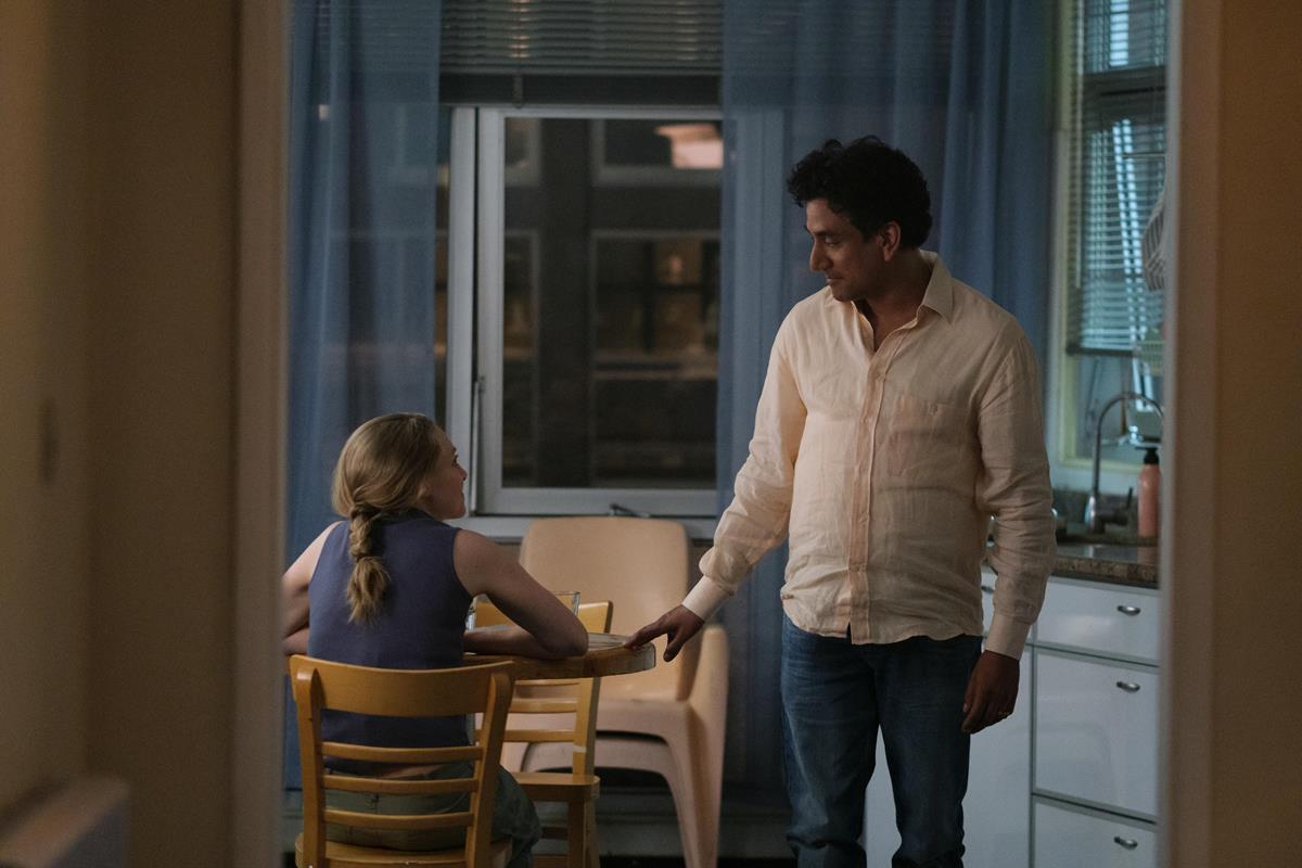 Amanda Seyfried as Elizabeth Holmes and Naveen Andrews as Sunny Balwani in episode 1 of “The Dropout.” Cr: Beth Dubber/Hulu
