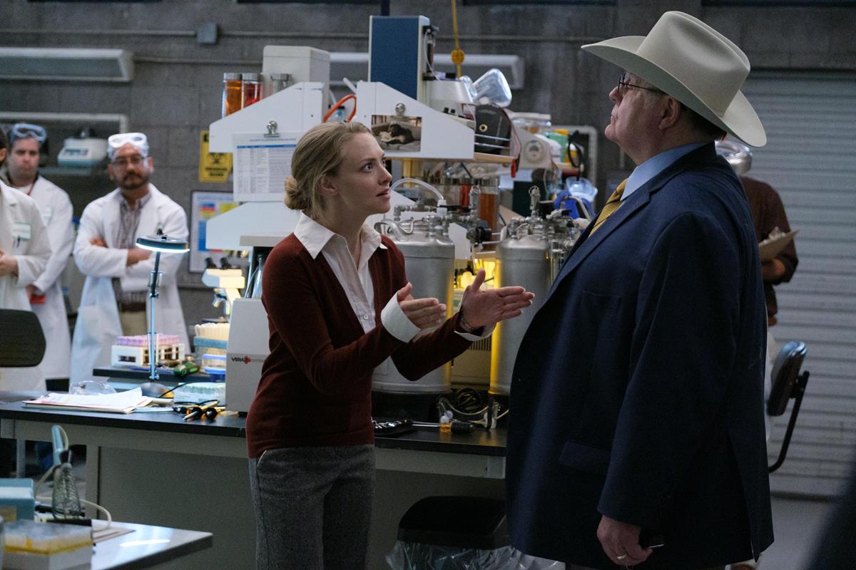 Amanda Seyfried as Elizabeth Holmes and Michael Ironside as Don Lucas Holmes in episode 2 of “The Dropout.” Cr: Beth Dubber/Hulu