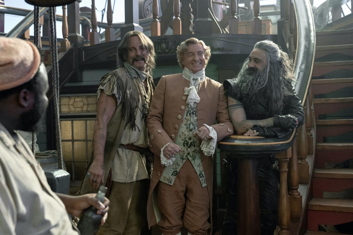 Will Arnett as Calico Jack, Rhys Darby as Stede Bonnet, and Taika Waititi as Blackbeard in season 1 episode 8 of “Our Flag Means Death.” Cr: Warner Media
