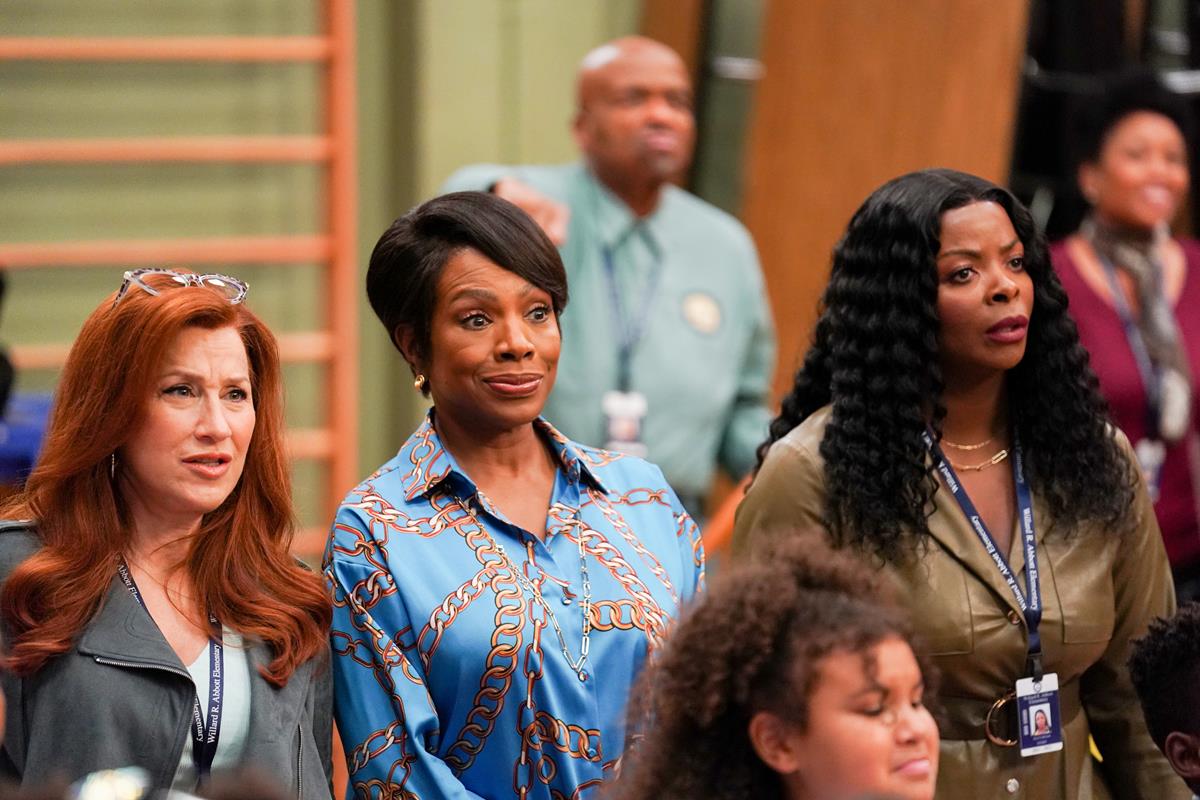 Lisa Ann Walter as Melissa Schemmenti, Sheryl Lee Ralph as Barbara Howard, and Janelle James as Ava Coleman in episode 8 of “Abbott Elementary.” Cr: ABC