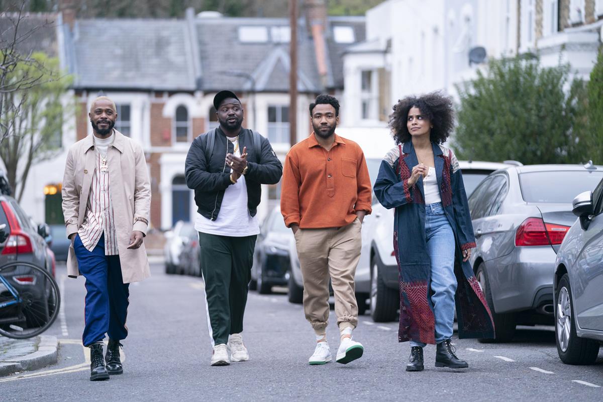 LaKeith Stanfield as Darius, Brian Tyree Henry as Alfred "Paper Boi" Miles, Donald Glover as Earn Marks, and Zazie Beetz as Van in season 3 of “Atlanta.” Cr: Oliver Upton/FX