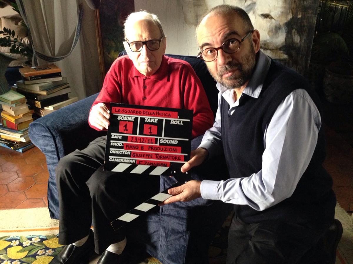 Ennio Morricone with “Ennio” director Giuseppe Tornatore. Cr: Dogwoof
