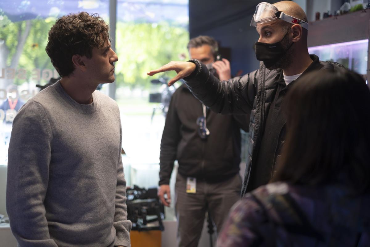 Oscar Isaac and director Mohamed Diab on the set of “Moon Knight.” Cr: Marvel Studios