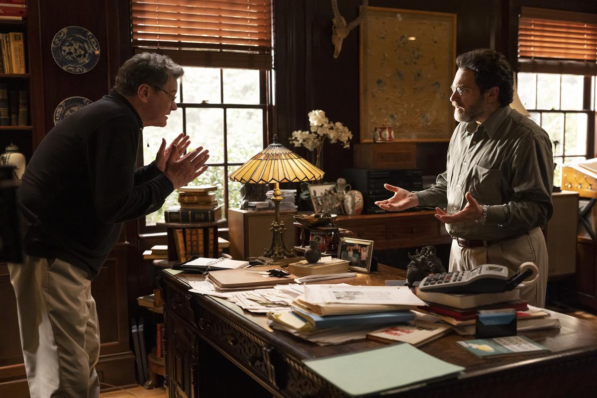 Colin Firth as Michael Peterson and Michael Stuhlbarg as David Rudolf in episode 3 of “The Staircase.” Cr: Warner Media
