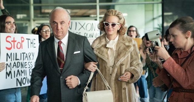 Julia Roberts stars as Martha Mitchell and Sean Penn as John Mitchell in the limited series “Gaslit,” which aims to share the stories of the woman kept in the background during the historic Watergate political scandal. Cr: Hilary Bronwyn Gayle/Starz