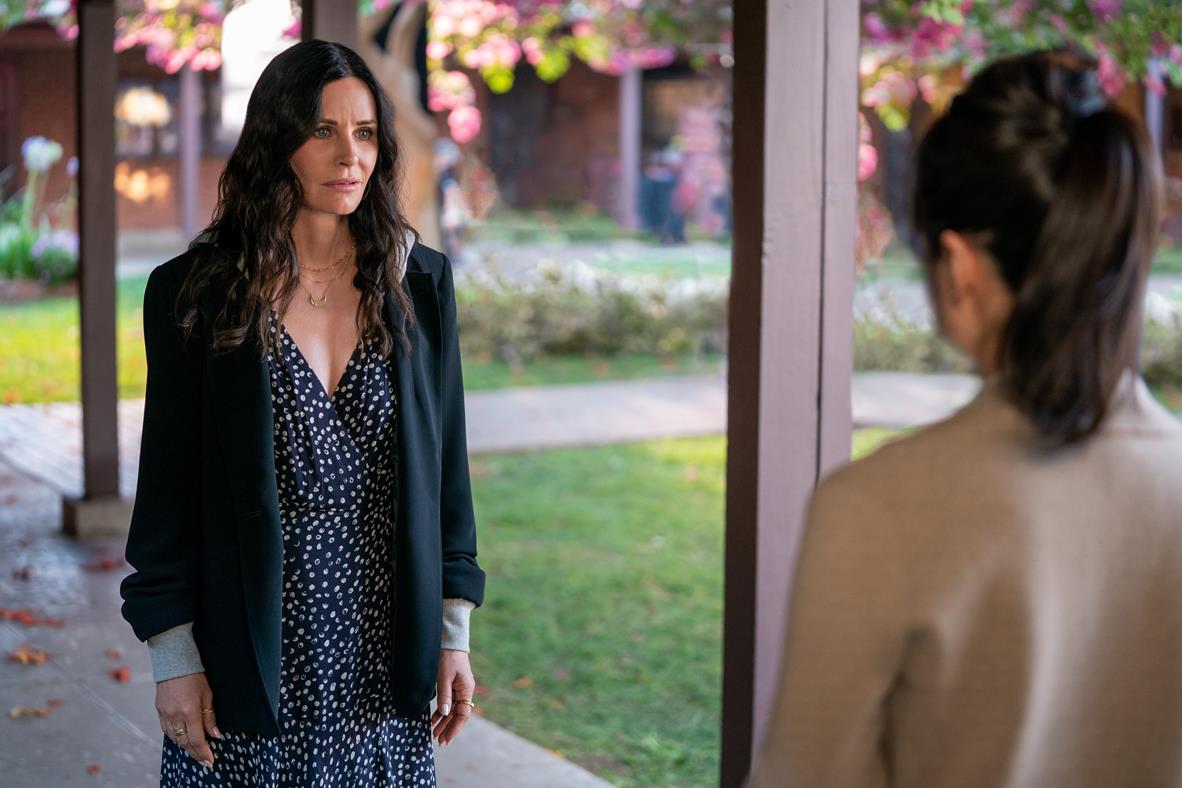Courteney Cox as Patricia “Pat” Phelps and Susan Park as Valerie He in “Shining Vale.” Cr: Kat Marcinowski/Starz