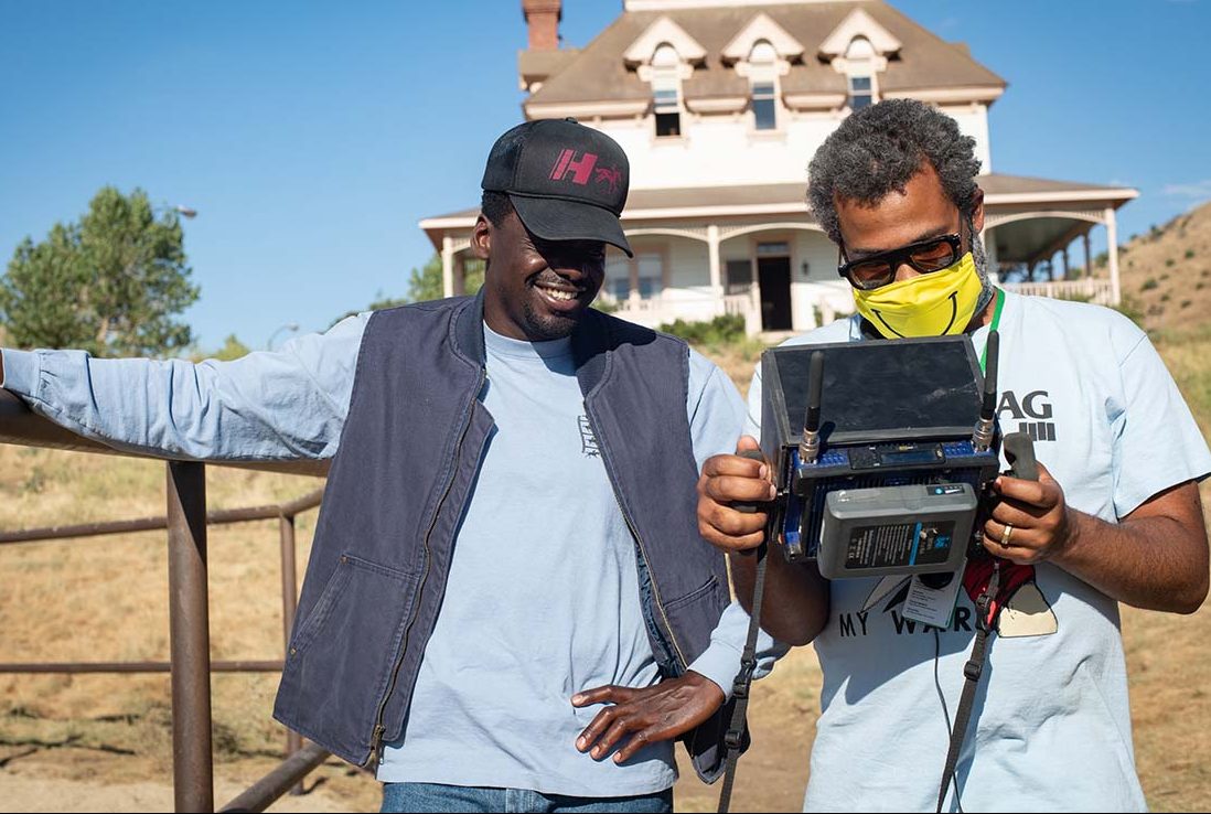 Daniel Kaluuya and writer/director Jordan Peele on the set of “Nope.” Cr: Universal Pictures