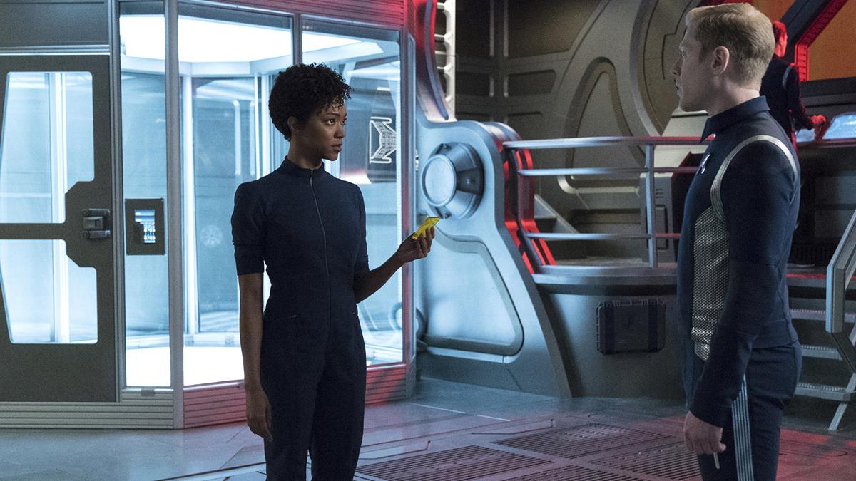 Sonequa Martin-Green as First Officer Michael Burnham and Anthony Rapp as Lieutenant Paul Stamets in episode 5 of “Star Trek: Discovery.” Cr: Michael Gibson /Paramount+