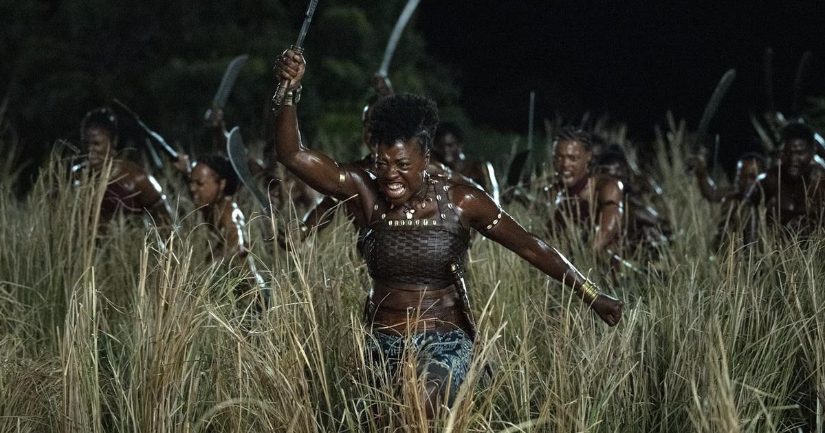 In a departure from her previous films, Gina Prince-Bythewood’s epic action-adventure “The Woman King,” starring Viola Davis as Nanisca, wrestles with historical complexity. Cr: Ilze Kitshoff/Sony