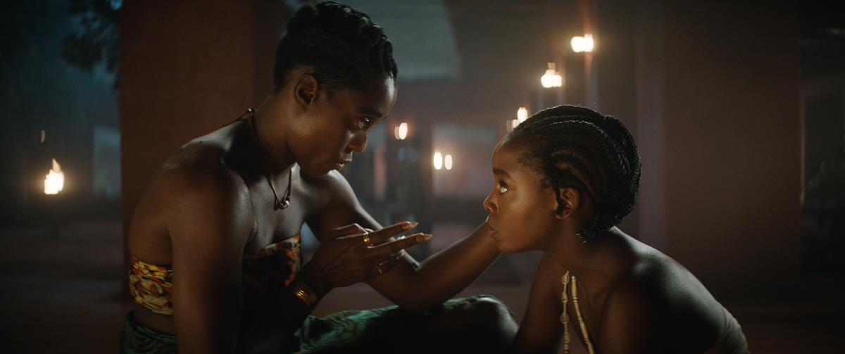 Lashana Lynch as Izogie and Thuso Mbedu Thuso Mbedu as Nawi in director Gina Prince-Bythewood’s “The Woman King.” Cr: Sony