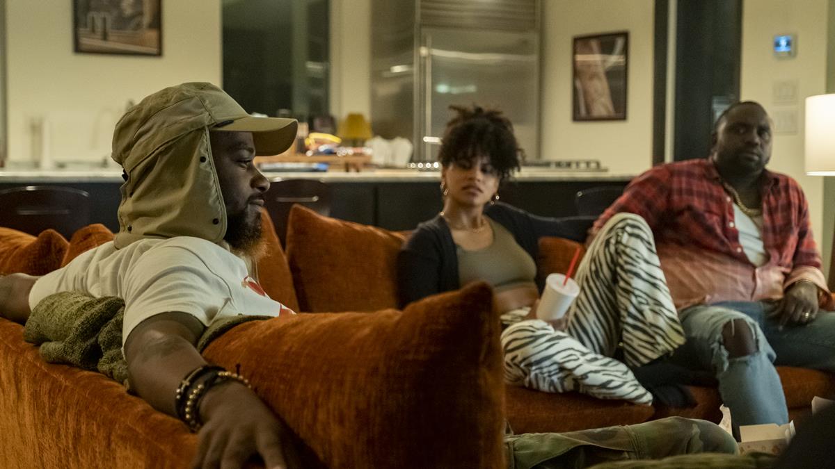 LaKeith Stanfield as Darius, Zazie Beetz as Van, and Brian Tyree Henry as Alfred “Paper Boi” Miles in the series finale of “Atlanta.” Cr: Guy D’Alema/FX