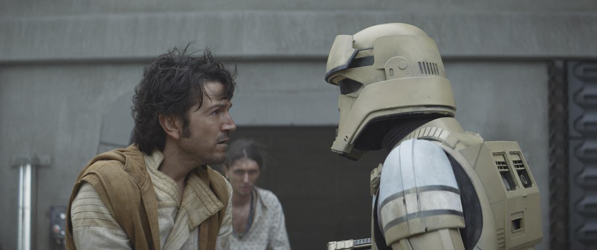 Diego Luna as Cassian Andor and a shoretrooper in “Andor.” Cr: Disney+
