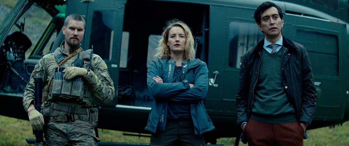 Mads Sjøgård Pettersen as Captain Kristoffer Holm, Ine Marie Wilmann as Nora Tidemann, and Kim S. Falck-Jørgensen as Andreas Isaksen in writer-director Roar Uthaug’s “Troll.” Cr: Netflix
