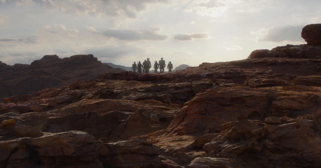 Mandalorians in a scene from Lucasfilm's “The Mandalorian,” season three, exclusively on Disney+. ©2023 Lucasfilm Ltd. & TM. All Rights Reserved.
