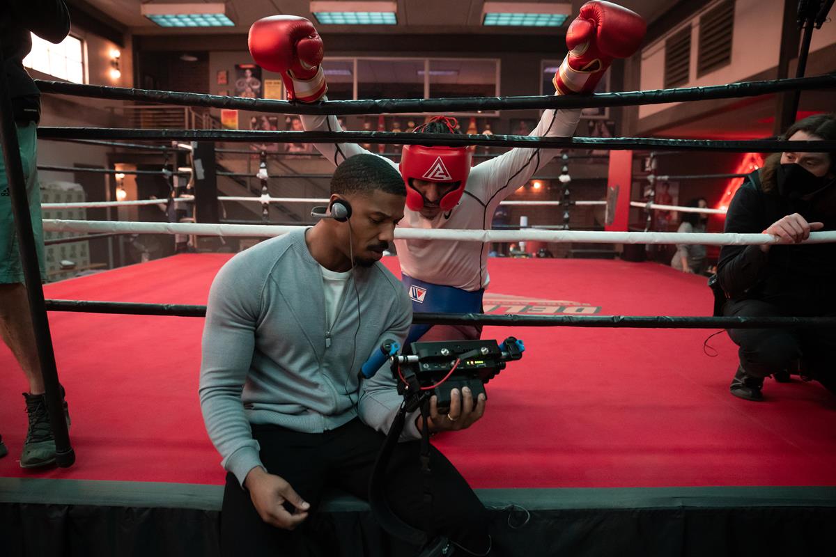Director Michael B. Jordan and José Benavidez Jr. on the set of “Creed III.” Cr: Eli Ade/Metro-Goldwyn-Mayer Pictures Inc.