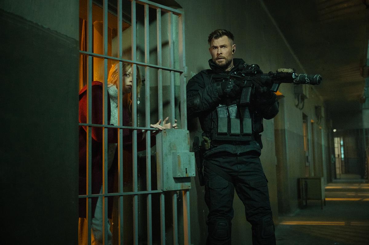 Tinatin Dalakishvili as Ketevan and Chris Hemsworth as Tyler Rake in “Extraction 2.” Cr: Jasin Boland/Netflix