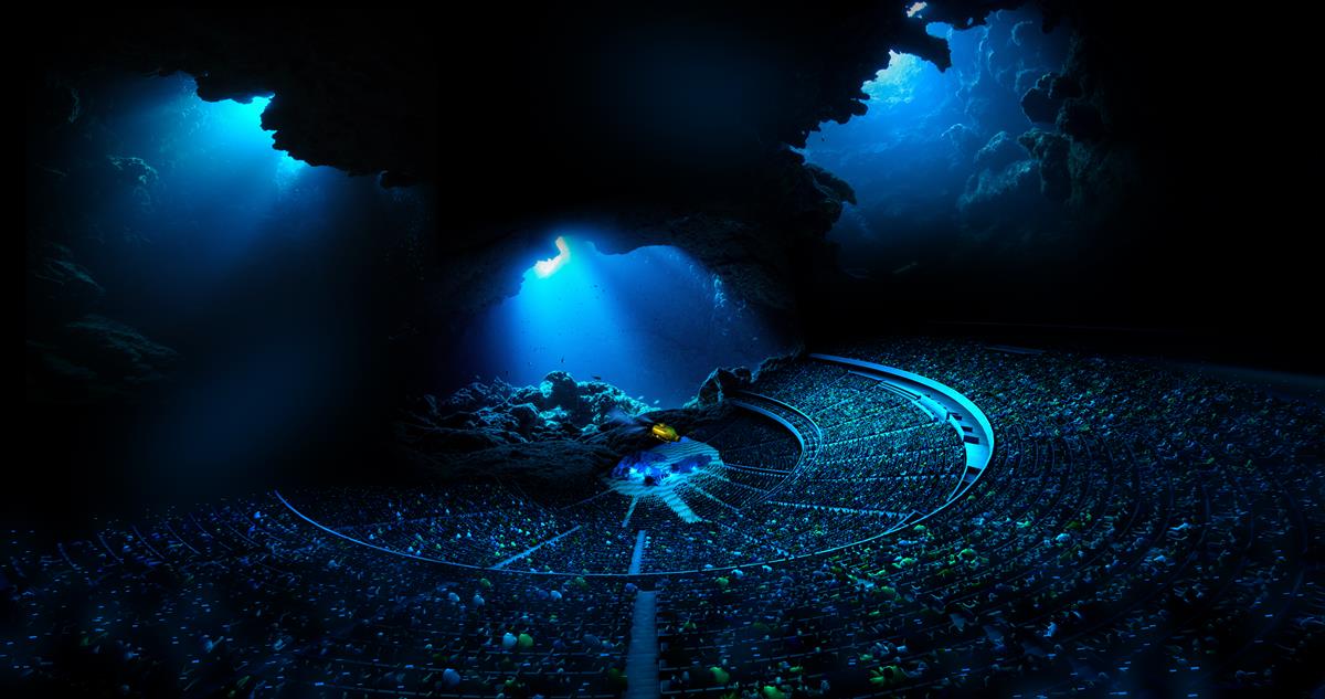 Render of an underwater sequence at the Sphere. Cr: Sphere Entertainment