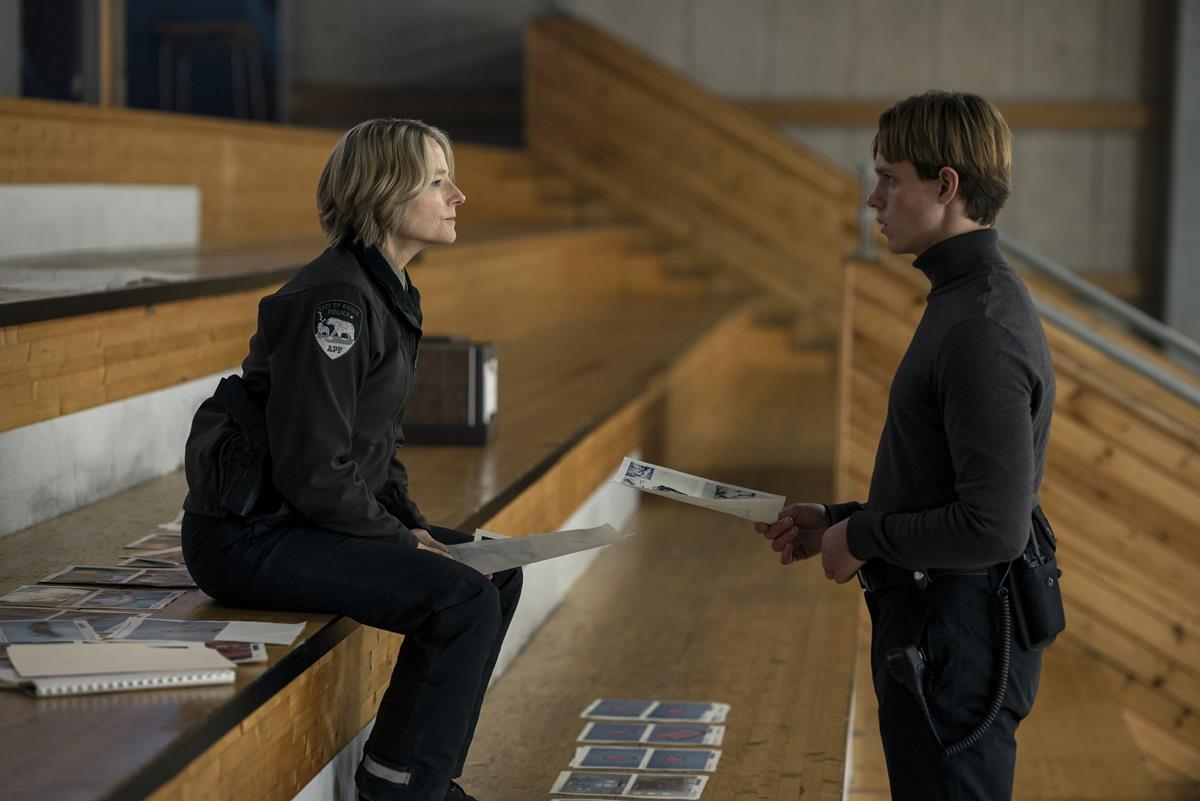 Jodie Foster as Liz Danvers and Finn Bennet as Officer Peter Prior in “True Detective: Night Country.” Cr: Max