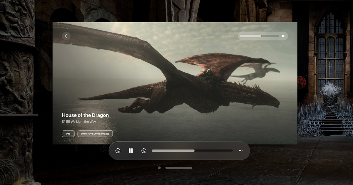 With the Max app on Apple Vision Pro, viewers can transform their space into the Iron Throne Room while viewing the HBO Original Series “House of the Dragon”